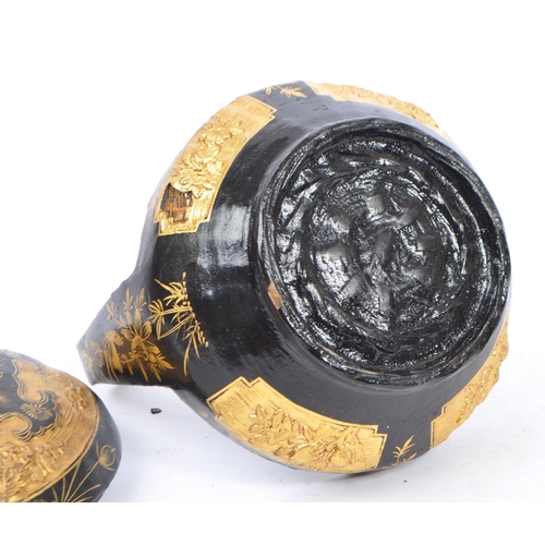 324 - An early 20th century circa 1920s Chinese lacquered gilded paper mache marriage / wedding basket foo... 