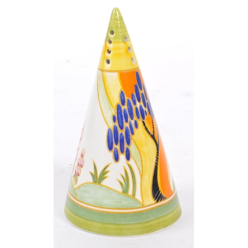 33 - Clarice Cliff - A pair of hand painted sugar sifters by Clarice Cliff. Includes 'House & Bridge', th... 