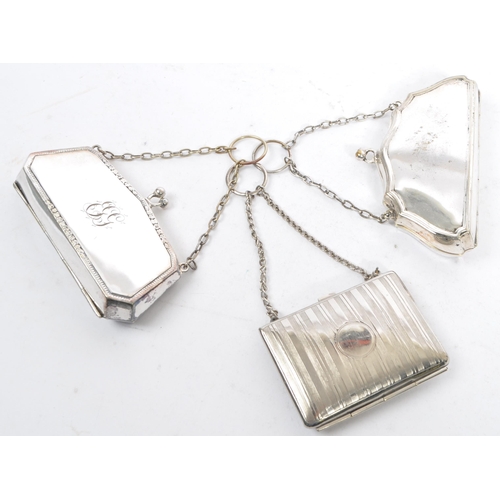 376 - Three vintage silver plated coin purses. The lot to include a purse of rectangular form and having r... 