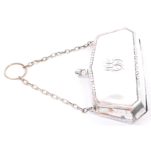 376 - Three vintage silver plated coin purses. The lot to include a purse of rectangular form and having r... 