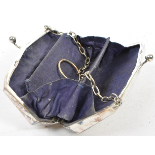 376 - Three vintage silver plated coin purses. The lot to include a purse of rectangular form and having r... 