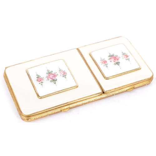 386 - Two vintage 20th century compacts and cigarette cases. To include 1920s  24K gold plated and enamel ... 