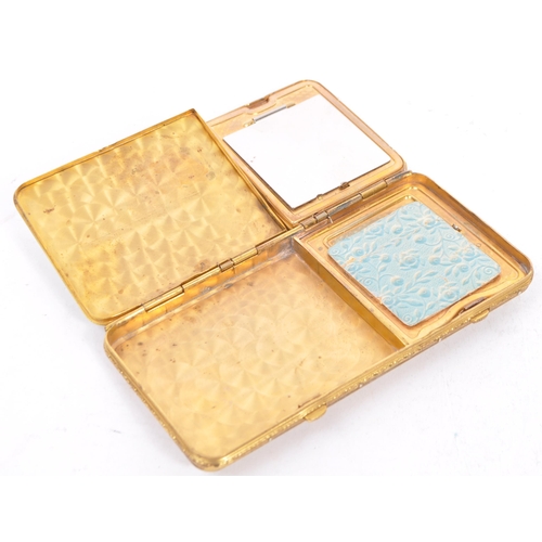 386 - Two vintage 20th century compacts and cigarette cases. To include 1920s  24K gold plated and enamel ... 