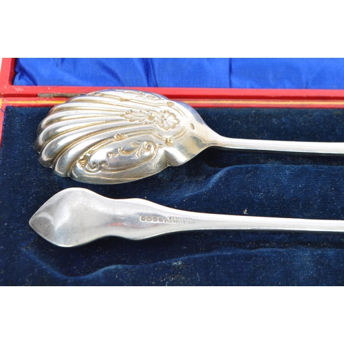 389 - A pair of 20th Century silver plated serving spoons, in original fitted box, by John Batt & Co Ltd, ... 