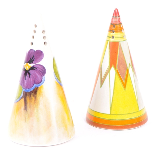 48 - Clarice Cliff - A pair of hand painted sugar sifters by Clarice Cliff. Includes 'Sun Gold', the othe... 