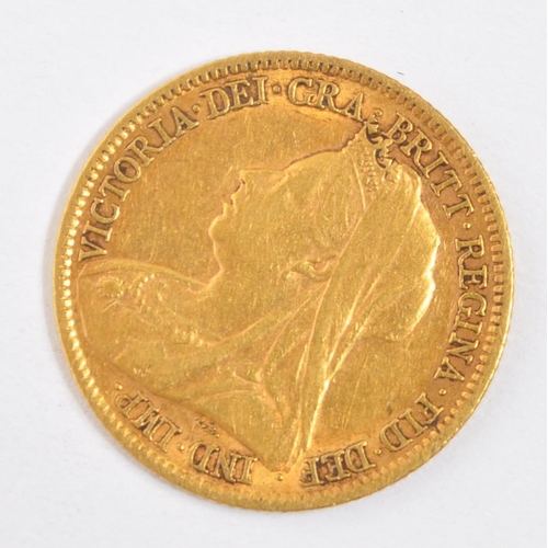 542 - A 1900 Queen Victoria 22CT gold half sovereign and issued by the Royal Mint. The obverse was designe... 