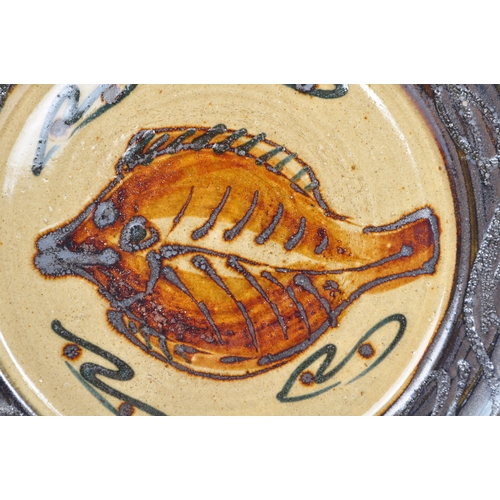 60a - Michael Leach - A vintage mid 20th century large Michael Leach studio pottery stoneware plate charge... 