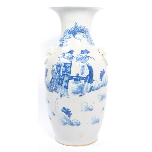 68 - A 19th century Chinese hand painted blue and white porcelain cylindrical vase. The vase being hand p... 