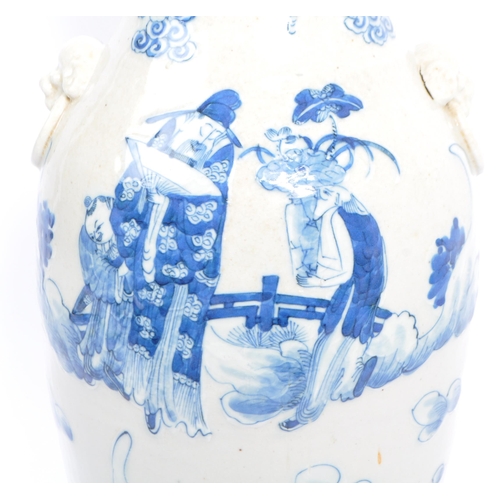 68 - A 19th century Chinese hand painted blue and white porcelain cylindrical vase. The vase being hand p... 