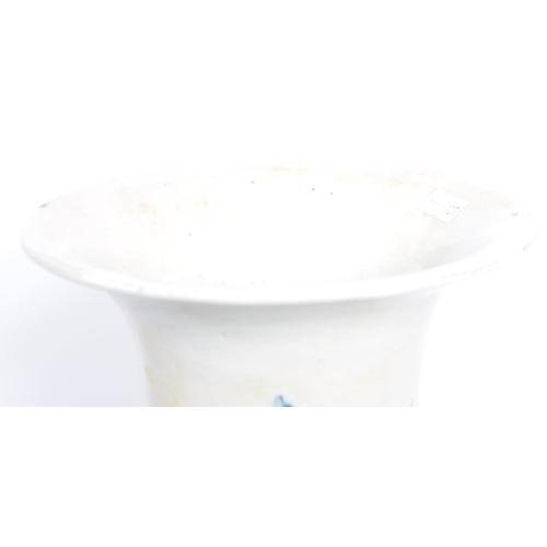 68 - A 19th century Chinese hand painted blue and white porcelain cylindrical vase. The vase being hand p... 