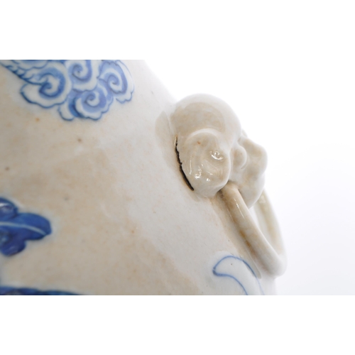 68 - A 19th century Chinese hand painted blue and white porcelain cylindrical vase. The vase being hand p... 