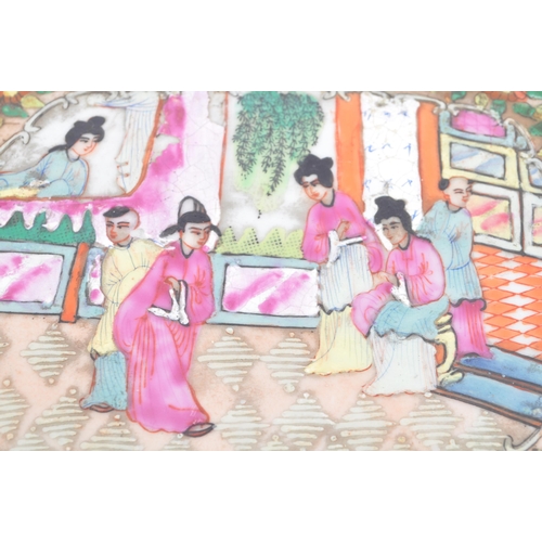 80a - A vintage 20th century ceramic famille rose plant / vase stand. Of rectangular form with hand painte... 