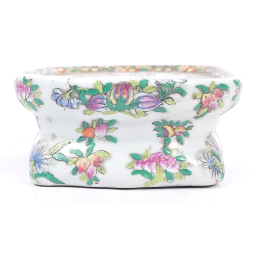 80a - A vintage 20th century ceramic famille rose plant / vase stand. Of rectangular form with hand painte... 