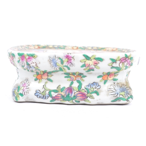 80a - A vintage 20th century ceramic famille rose plant / vase stand. Of rectangular form with hand painte... 