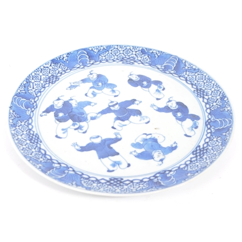 82 - A Chinese Qing Dynasty porcelain hand painted plate. The plate being hand painted with eight childre... 