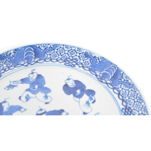 82 - A Chinese Qing Dynasty porcelain hand painted plate. The plate being hand painted with eight childre... 