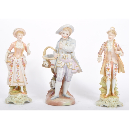 191 - A collection of three early 20th century Meissen style continental porcelain china figures. Comprisi... 