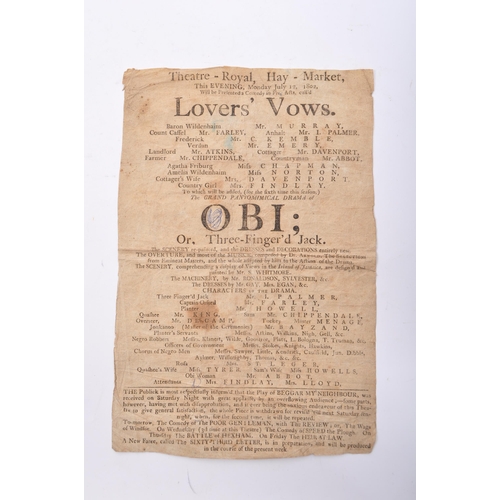 467 - George III 1805 Theatre Playbill - An early 19th century George III theatre playbill for Lovers' Vow... 