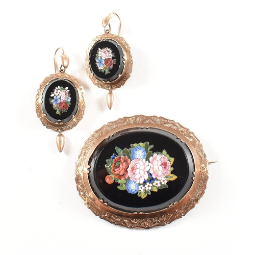 1 - A Victorian pietra dura mounted gold brooch and pendant earring suite.ÿ The brooch and earrings of f... 