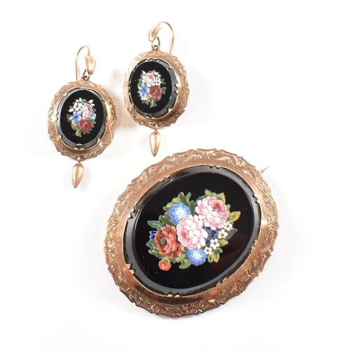 1 - A Victorian pietra dura mounted gold brooch and pendant earring suite.ÿ The brooch and earrings of f... 