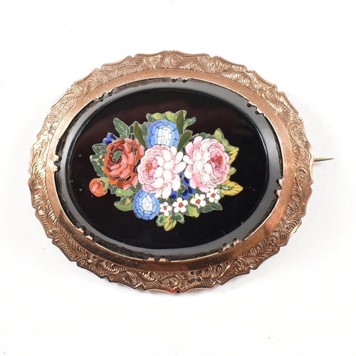 1 - A Victorian pietra dura mounted gold brooch and pendant earring suite.ÿ The brooch and earrings of f... 