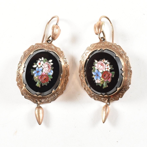 1 - A Victorian pietra dura mounted gold brooch and pendant earring suite.ÿ The brooch and earrings of f... 