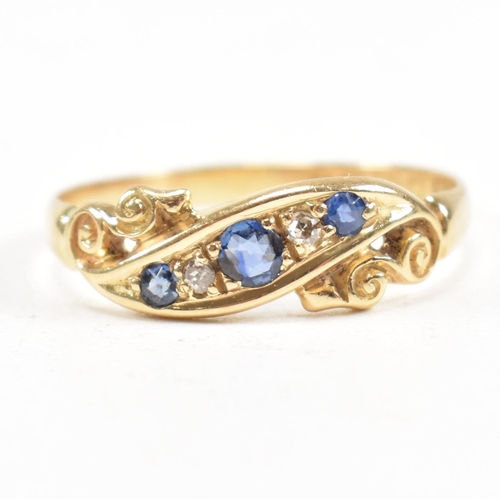 18 - An Edwardian hallmarked 18ct gold sapphire and diamond five stone ring. The ring set with alternatin... 