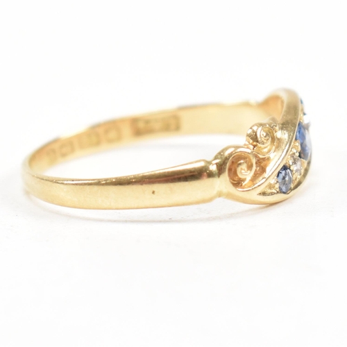 18 - An Edwardian hallmarked 18ct gold sapphire and diamond five stone ring. The ring set with alternatin... 