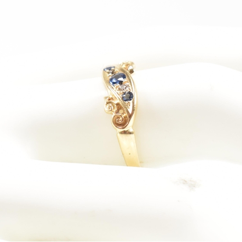 18 - An Edwardian hallmarked 18ct gold sapphire and diamond five stone ring. The ring set with alternatin... 