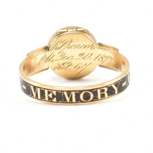 22 - A hallmarked 19th century Victorian 18ct memento mori locket ring. The ring having a hinged locket t... 