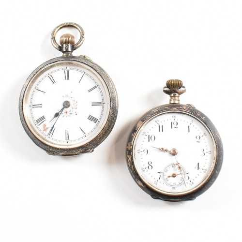 Two silver pocket fob watches. A 935 pocket watch having three bear ...