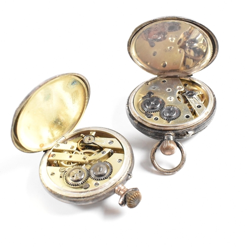 266 - Two silver pocket fob watches. A 935 pocket watch having three bear mark to the interior, winds but ... 