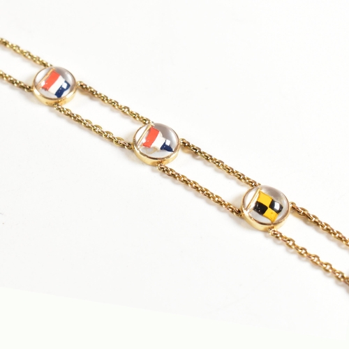 27 - An Edwardian 15ct gold Essex crystal nautical yacht pennant flag bracelet. The bracelet having round... 