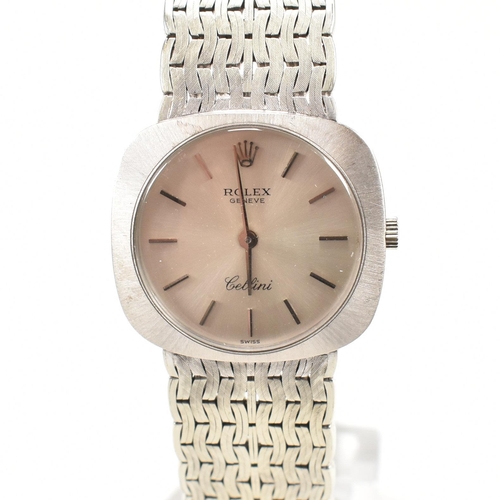 3 - A Rolex Cellini 18ct white gold wristwatch. The silvered dial with baton numerals having Coronet at ... 