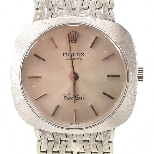 3 - A Rolex Cellini 18ct white gold wristwatch. The silvered dial with baton numerals having Coronet at ... 