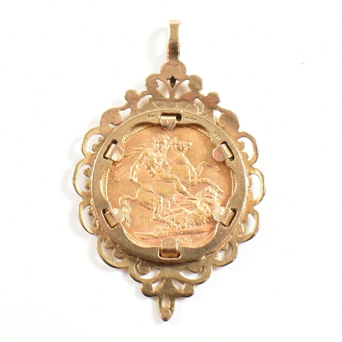 31 - A hallmarked 9ct gold mounted Victorian 1899 gold full sovereign necklace pendant. Total weight 13.7... 