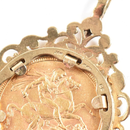 31 - A hallmarked 9ct gold mounted Victorian 1899 gold full sovereign necklace pendant. Total weight 13.7... 