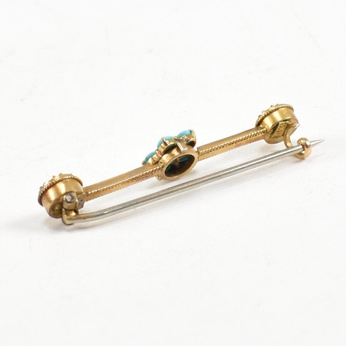 39 - A Victorian 9ct gold turquoise and pearl cluster brooch pin.ÿ Weight marked W.G 9c. Weight 2.9g. Mea... 