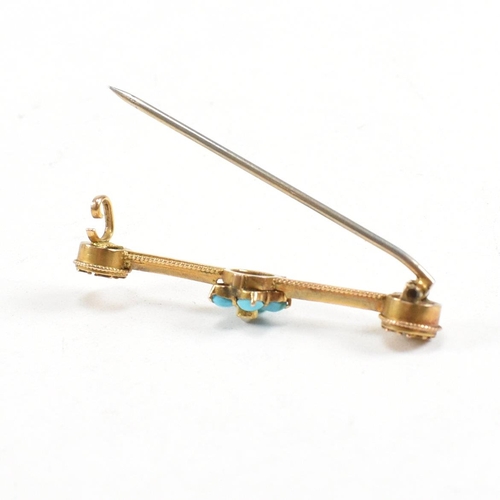 39 - A Victorian 9ct gold turquoise and pearl cluster brooch pin.ÿ Weight marked W.G 9c. Weight 2.9g. Mea... 