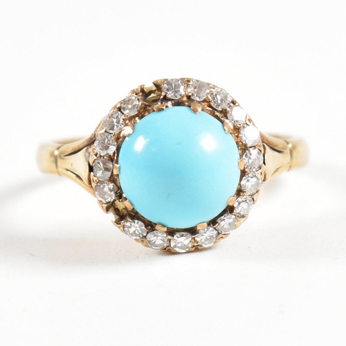 51 - An early 20th century 18ct gold turquoise and diamond cluster ring. The ring marked 18ct. Weight 3.9... 