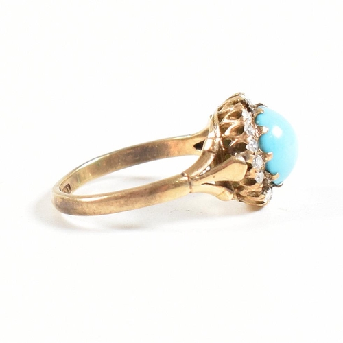 51 - An early 20th century 18ct gold turquoise and diamond cluster ring. The ring marked 18ct. Weight 3.9... 