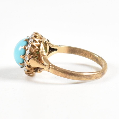 51 - An early 20th century 18ct gold turquoise and diamond cluster ring. The ring marked 18ct. Weight 3.9... 