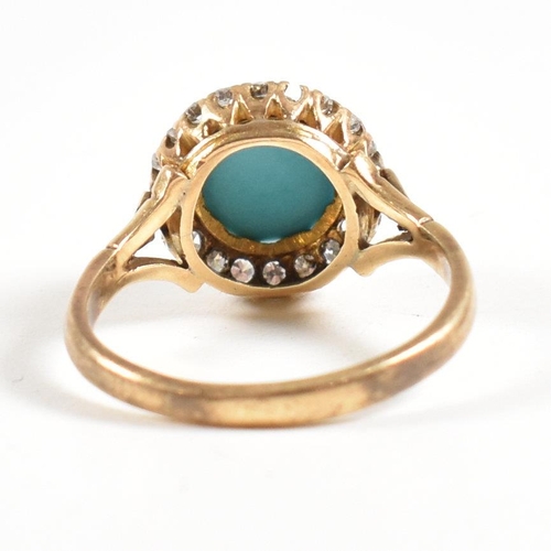 51 - An early 20th century 18ct gold turquoise and diamond cluster ring. The ring marked 18ct. Weight 3.9... 