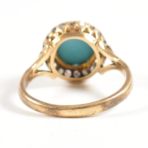 51 - An early 20th century 18ct gold turquoise and diamond cluster ring. The ring marked 18ct. Weight 3.9... 