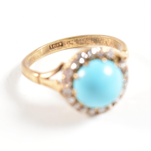 51 - An early 20th century 18ct gold turquoise and diamond cluster ring. The ring marked 18ct. Weight 3.9... 