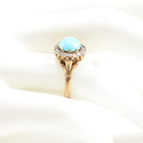 51 - An early 20th century 18ct gold turquoise and diamond cluster ring. The ring marked 18ct. Weight 3.9... 