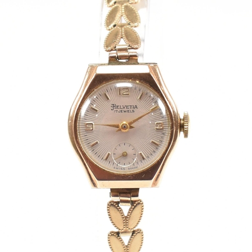 56 - A hallmarked 9ct gold Helvetia 17 jewel cocktail watch on hallmarked gold fancy leaf link strap. Wei... 