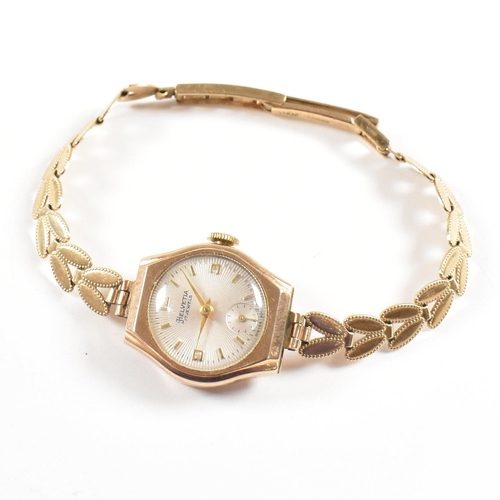 56 - A hallmarked 9ct gold Helvetia 17 jewel cocktail watch on hallmarked gold fancy leaf link strap. Wei... 