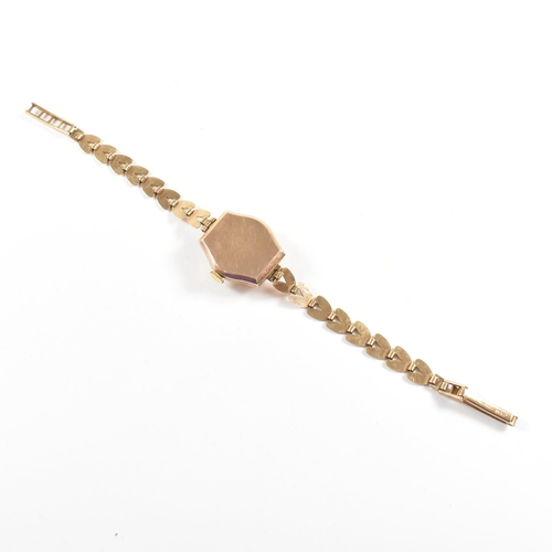 56 - A hallmarked 9ct gold Helvetia 17 jewel cocktail watch on hallmarked gold fancy leaf link strap. Wei... 