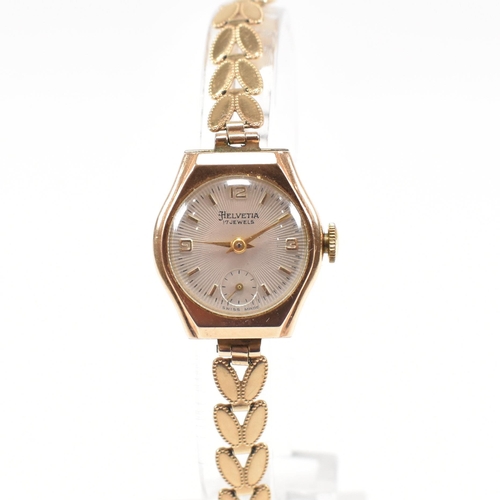 56 - A hallmarked 9ct gold Helvetia 17 jewel cocktail watch on hallmarked gold fancy leaf link strap. Wei... 